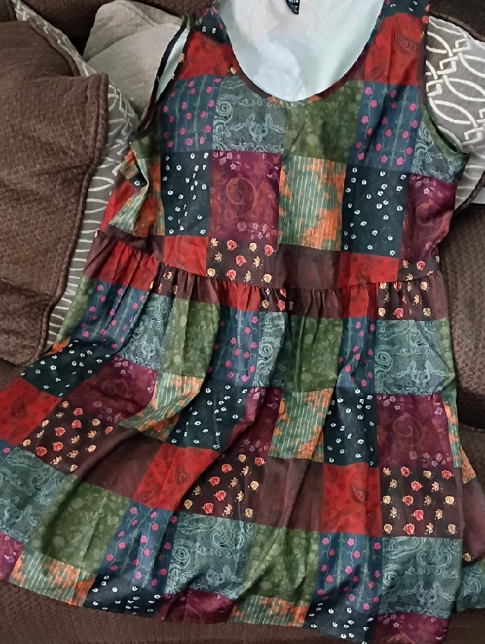 Patchwork Print Tiered Dress - Multicolor